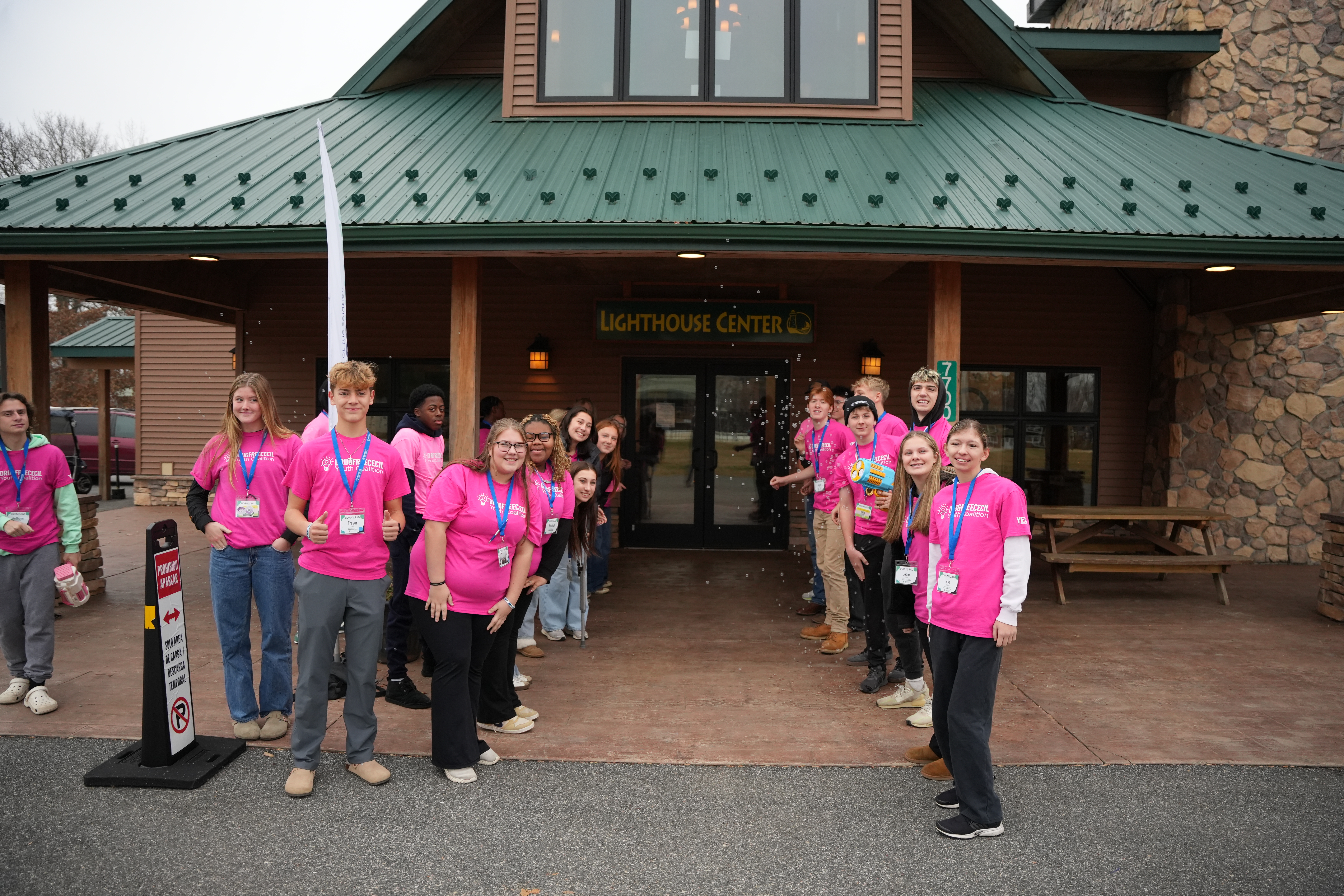 Drug Free Cecil student leaders wait to greet the 7th and 8th grade students that they will be teaching at our Annual Youth Leadership Summit.