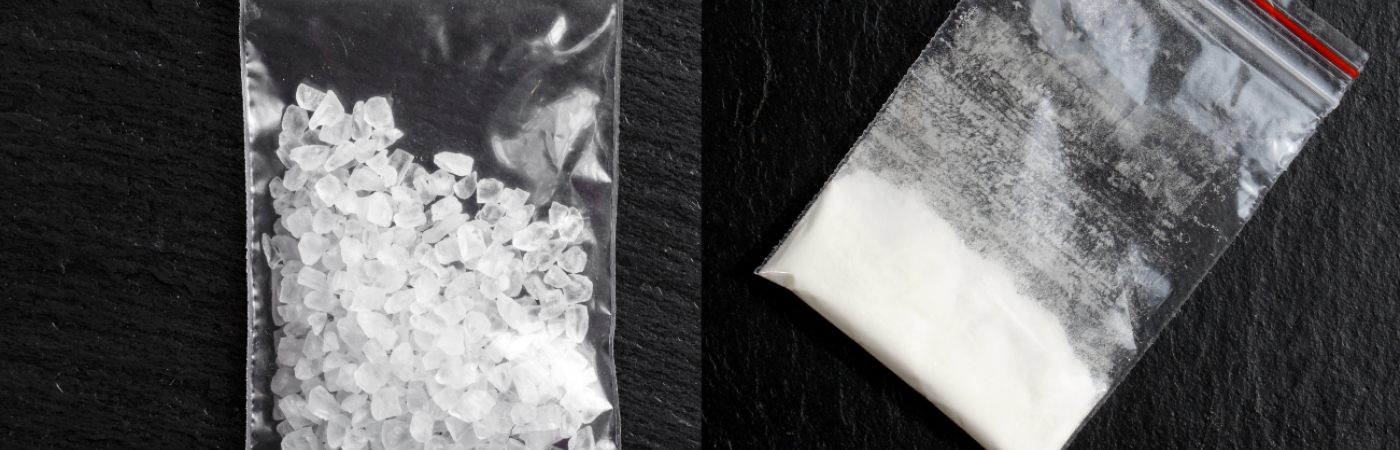 Bags containing methamphetamine crystals and cocaine