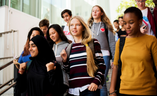 Students with backpacks
