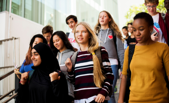 Students with backpacks