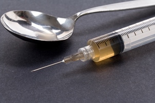 heroin, needle, spoon