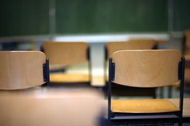 desks in empty classroom